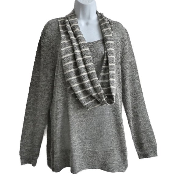 Vintage Sweaters - Vintage 90s Y2K Sweater Oversized Comfy Grey Contrasting Stripe Cowl Neck XL